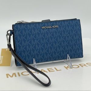 Michael Kors Double Zip Wallet Dark Chambray Multi